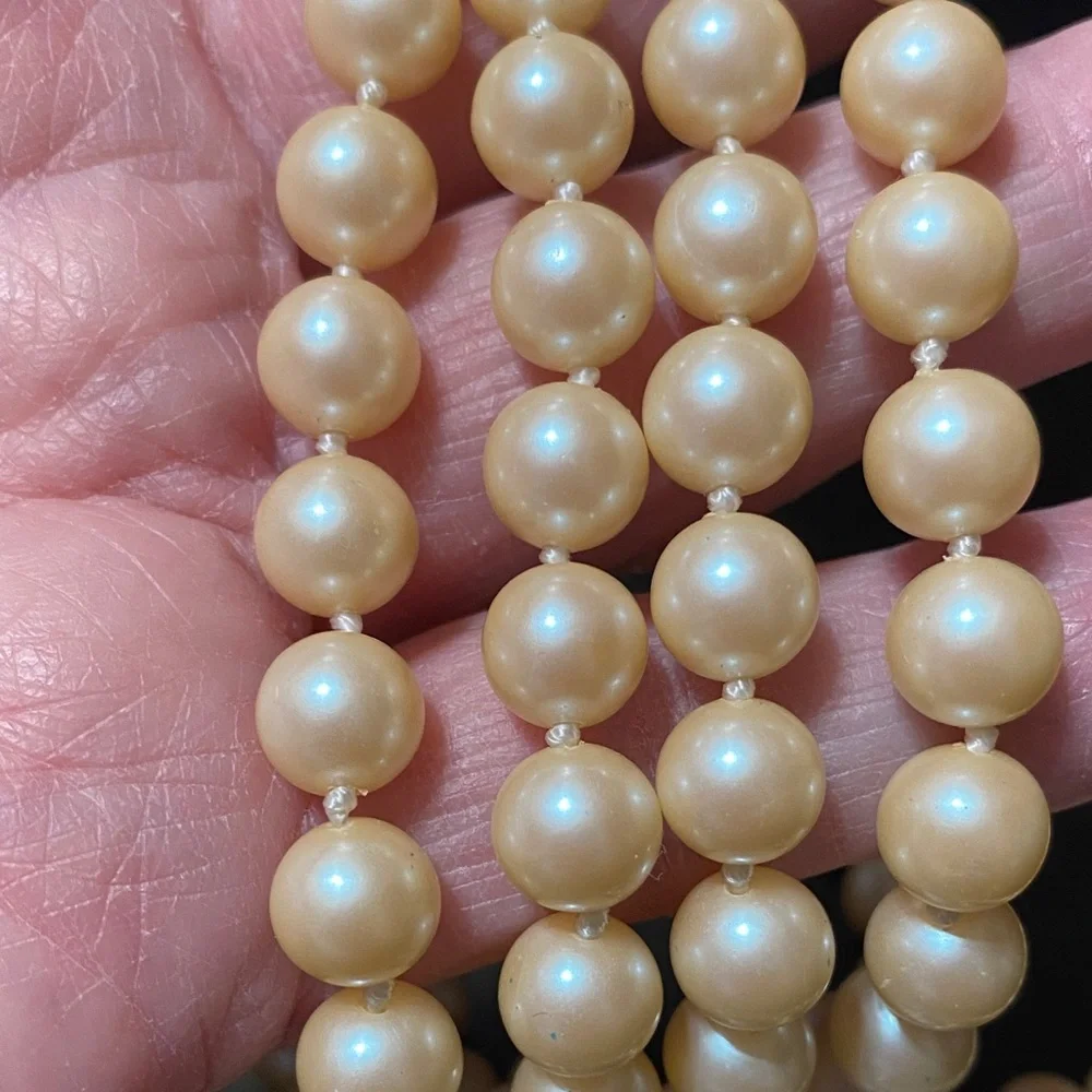 Vintage Double strand 8mm individually tied Pearl Necklace with Gold Clasp